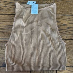 Ribbed Tan Sleeveless Top